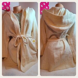 VTG VS Moda International Wool Blend Hooded Robe Size XL Cream